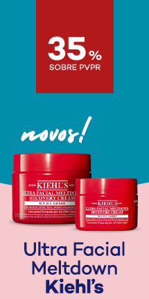 Novo creme Ultra Facial Meltdown Recovery Cream da marca Kiehls com destaque promocional de 35% sobre pre&ccedil;o de Venda ao P&uacute;blico Recomendado